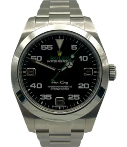 Rolex Air-King 116900 Oyster Perpetual Black Dial with Chromalight Hands, Green Seconds Hand, Stainless Steel Watch Replik