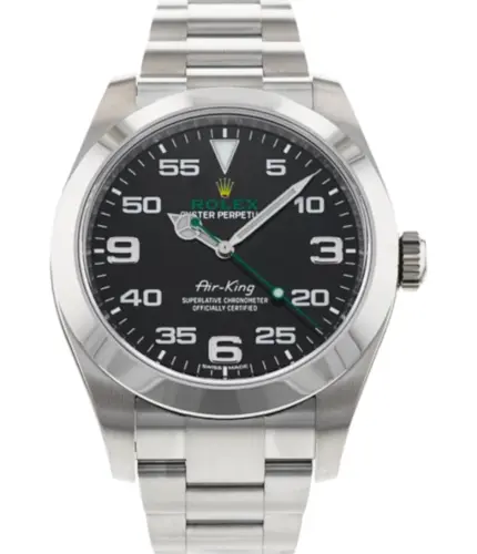 Rolex Air-King 116900 Oyster Perpetual Black Dial with Green Seconds Hand, White Arabic Numerals & Polished Stainless Steel Case Watch Replik