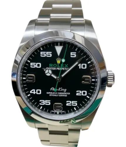 Rolex Air-King 116900 Oyster Perpetual Black Dial with Green Seconds Hand and Chromalight Hour Markers Stainless Steel Watch Replik
