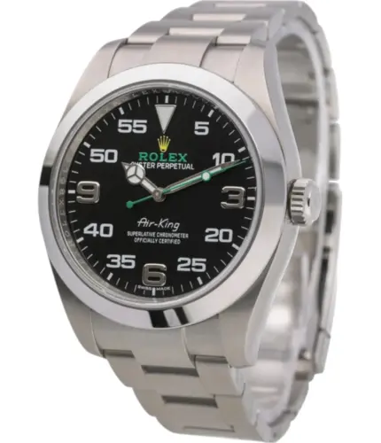 Rolex Air-King 116900 Oyster Perpetual Black Dial with Prominent Green Accents and Stainless Steel Bracelet Watch Replik