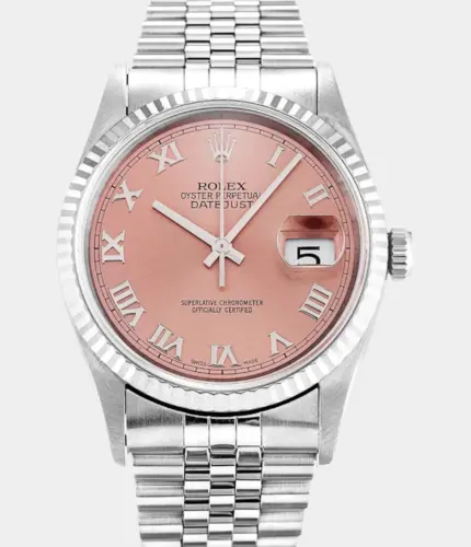 Rolex Datejust 16234 Pink Dial Stainless Steel & White Gold Fluted Bezel Watch Replik