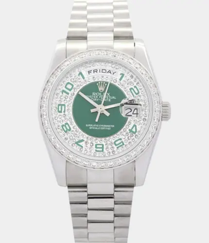 Rolex Day-Date 118346 Green and Silver with Diamonds Dial Watch Replik