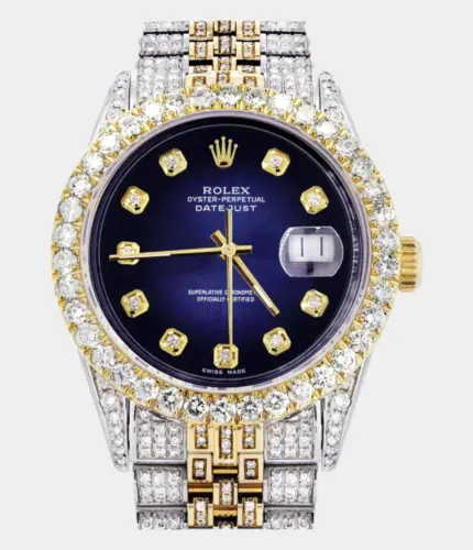 Iced Out Rolex Datejust 36 MM | Two Tone | 10 Carats of Diamonds | Blue Black Diamond Dial Replik