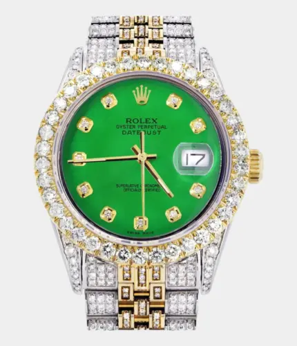 Iced Out Rolex Datejust 36 MM | Two Tone | 10 Carats of Diamonds | Green Diamond Dial Replik