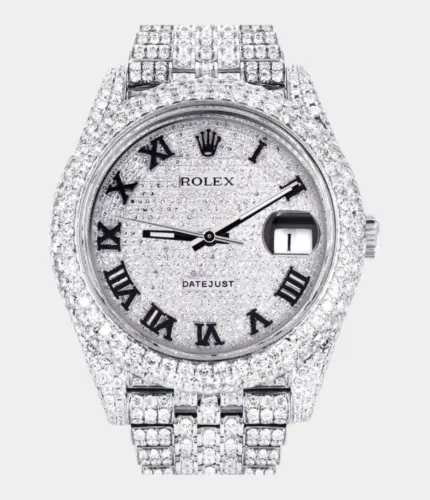 Diamond Iced Out Rolex Datejust 41 | 25 Carats Of Diamonds | Custom Roman Numeral Diamond Dial | Two Row | Jubilee Band Replik