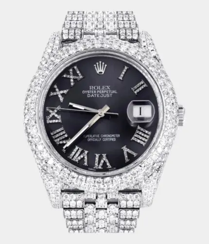 Diamond Iced Out Rolex Datejust 41 | 25 Carats Of Diamonds | Custom Grey Roman Numeral Diamond Dial | Two Row | Jubilee Band Replik