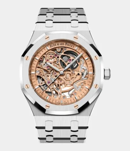 Audemars Piguet Royal Oak Double Balance Wheel Openworked Stainless Steel Pink Gold-Toned Dial Replik