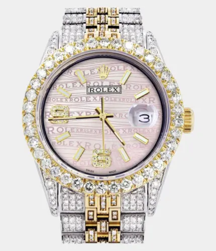 Iced Out Rolex Datejust 36 MM | Two Tone | 10 Carats of Diamonds | Pink Diamond Dial Replik