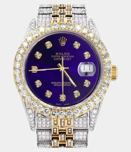 Iced Out Rolex Datejust 36 MM | Two Tone | 10 Carats of Diamonds | Purple Diamond Dial Replik