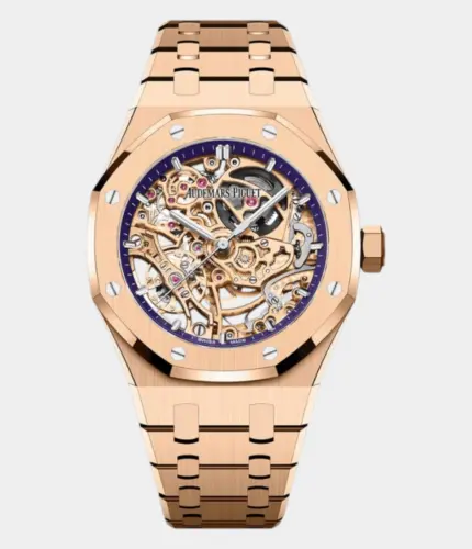 Audemars Piguet Royal Oak Openworked Double Balance Wheel Rose Gold Purple Inner Bezel Replik