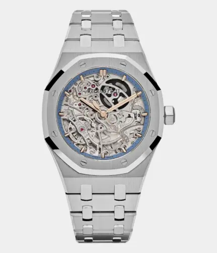 Audemars Piguet Royal Oak Openworked Double Balance Wheel White Gold Light-Blue Inner Bezel Replik