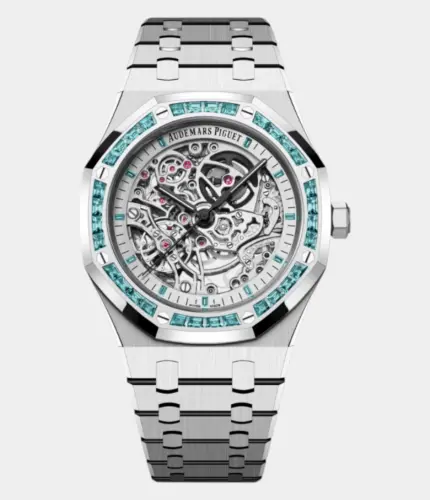Audemars Piguet Royal Oak Double Balance Wheel Openworked White Gold Swiss Topaz Bezel Replik