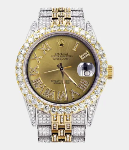 Iced Out Rolex Datejust 36 MM | Two Tone | 10 Carats of Diamonds | Gold Roman Diamond Dial Replik