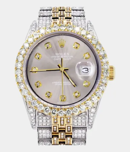 Iced Out Rolex Datejust 36 MM | Two Tone | 10 Carats of Diamonds | Grey Diamond Dial Replik
