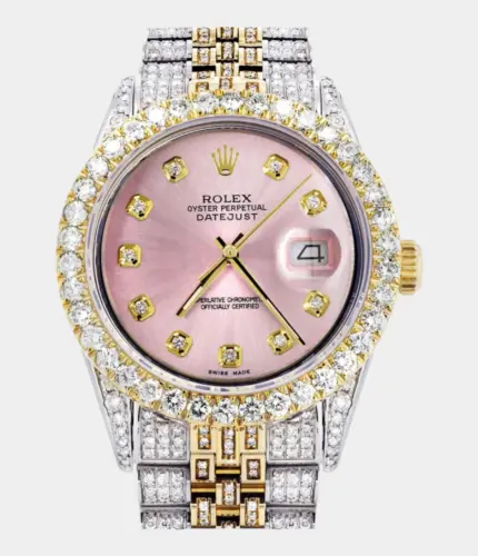 Iced Out Rolex Datejust 36 MM | Two Tone | 10 Carats of Diamonds | Pink Diamond Dial Replik