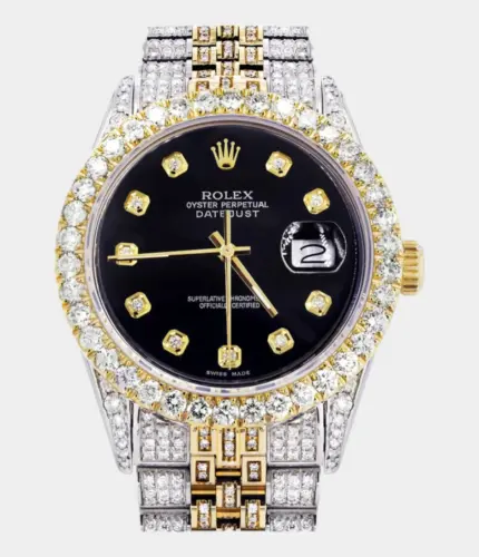 Iced Out Rolex Datejust 36 MM | Two Tone | 10 Carats of Diamonds | Black Diamond Dial Replik