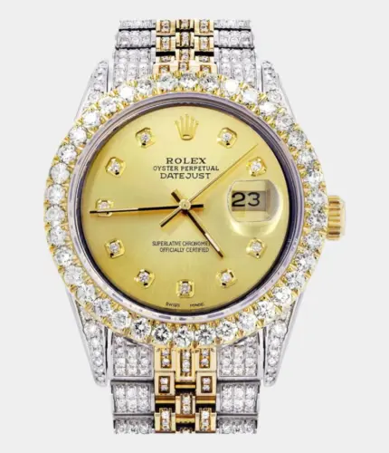 Iced Out Rolex Datejust 36 MM | Two Tone | 10 Carats of Diamonds | Gold Diamond Dial Replik