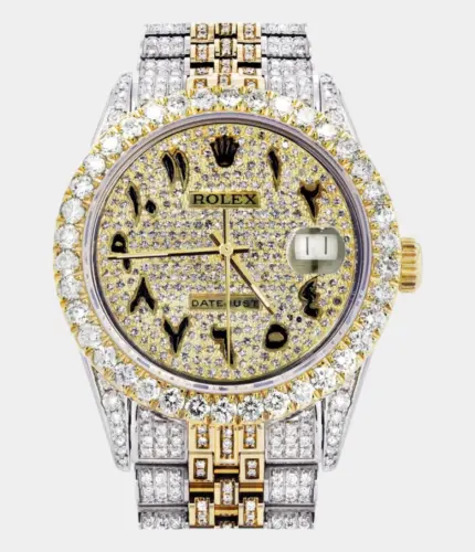 Iced Out Rolex Datejust 36 MM | Two Tone | 10 Carats of Diamonds | Full Diamond Arabic Diamond Dial Replik