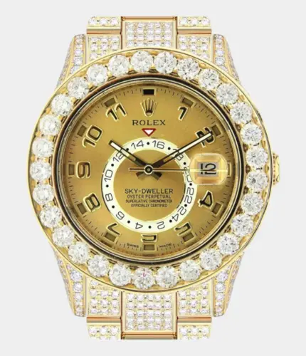 Iced Out Rolex Sky Dweller | 18K Yellow Gold | 42mm Replik