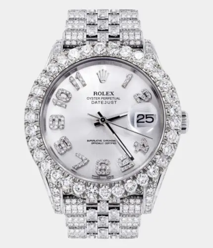 Diamond Iced Out Rolex Datejust 41 | 25 Carats Of Diamonds | Custom Silver Diamond Dial | Jubilee Band Replik