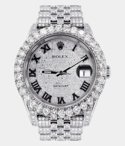Diamond Iced Out Rolex Datejust 41 | 25 Carats Of Diamonds | Custom Full Diamond Roman Dial | Jubilee Band Replik