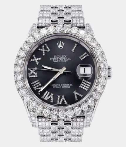 Diamond Iced Out Rolex Datejust 41 | 25 Carats Of Diamonds | Custom Grey Roman Diamond Dial | Jubilee Band Replik