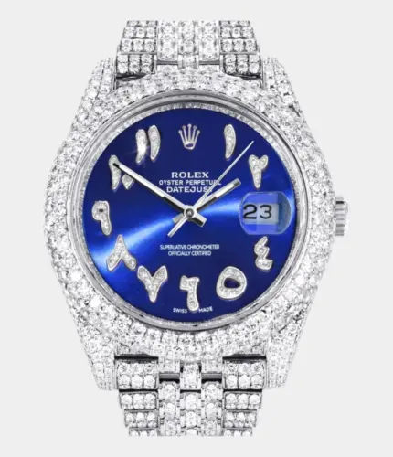 Diamond Iced Out Rolex Datejust 41 | 25 Carats Of Diamonds | Custom Blue Arabic Numeral Diamond Dial | Two Row | Jubilee Band Replik