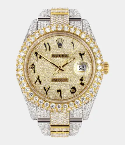 Diamond Iced Out Rolex Datejust 41 | 25 Carats Of Diamonds | Custom Full Diamond Arabic Dial | Oyster Band Replik