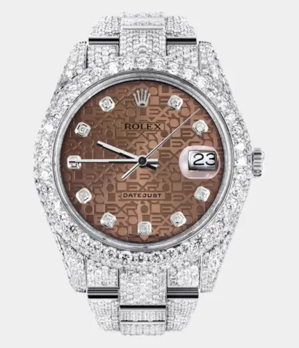 Diamond Iced Out Rolex Datejust 41 | 25 Carats Of Diamonds | Custom Chocolate Jubilee Diamond Dial | Two Row | Oyster Band Replik