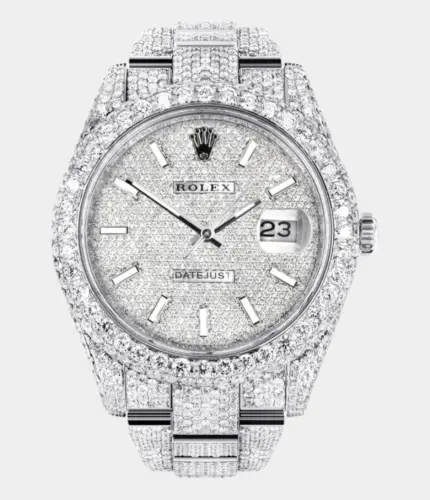 Diamond Iced Out Rolex Datejust 41 | 25 Carats Of Diamonds | Custom Diamond Dial | Two Row | Oyster Band Replik