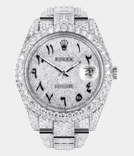 Diamond Iced Out Rolex Datejust 41 | 25 Carats Of Diamonds | Custom Arabic Diamond Dial | Two Row | Oyster Band Replik