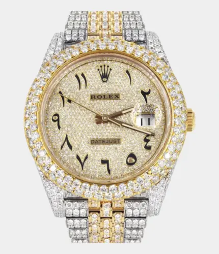 Diamond Iced Out Rolex Datejust 41 | 25 Carats Of Diamonds | Custom Gold Arabic Numeral Diamond Dial | Two Tone | Two Row | Jubilee Band Replik