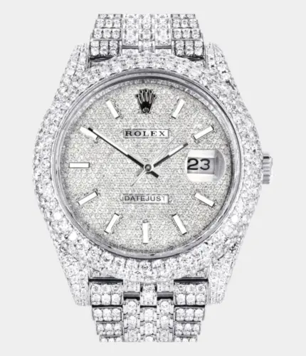 Diamond Iced Out Rolex Datejust 41 | 25 Carats Of Diamonds | Custom Diamond Dial | Two Row | Jubilee Band Replik
