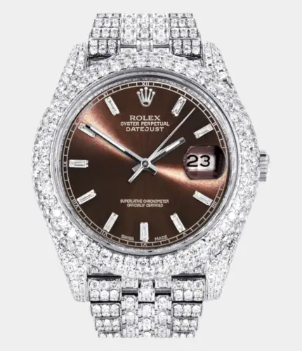 Diamond Iced Out Rolex Datejust 41 | 25 Carats Of Diamonds | Morocco Brown Diamond Dial | Two Row | Jubilee Band Replik