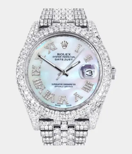 Diamond Iced Out Rolex Datejust 41 | 25 Carats Of Diamonds | Custom Mother Of Pearl Dial | Two Row | Jubilee Band Replik