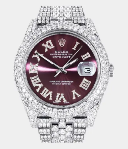 Diamond Iced Out Rolex Datejust 41 | 25 Carats Of Diamonds | Custom Purple Dial | Two Row | Jubilee Band Replik