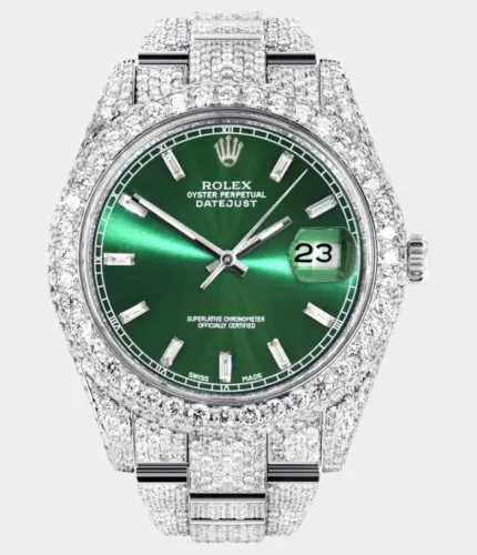 Diamond Iced Out Rolex Datejust 41 | 25 Carats Of Diamonds | Green Diamond Dial | Two Row | Oyster Band Replik