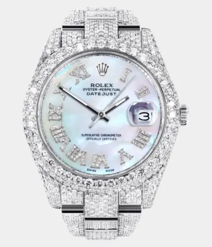 Diamond Iced Out Rolex Datejust 41 | 25 Carats Of Diamonds | Mother of Pearl Dial | Two Row | Oyster Band Replik