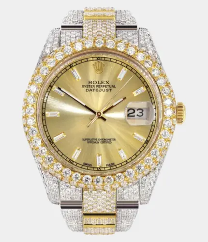 Diamond Iced Out Rolex Datejust 41 | 25 Carats Of Diamonds | Gold Diamond Dial | Two Tone | Two Row | Oyster Band Replik
