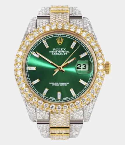 Diamond Iced Out Rolex Datejust 41 | 25 Carats Of Diamonds | Green Diamond Dial | Two Tone | Two Row | Oyster Band Replik