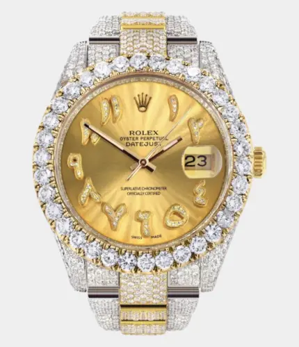 Diamond Iced Out Rolex Datejust 41 | 25 Carats Of Diamonds | Custom Gold Arabic Numeral Diamond Dial | Two Tone Oyster Band Replik