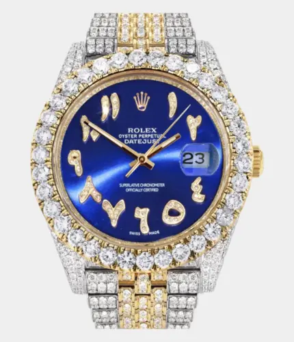 Diamond Iced Out Rolex Datejust 41 | 25 Carats Of Diamonds | Custom Blue Arabic Numeral Diamond Dial | Two Row | Jubilee Band Replik