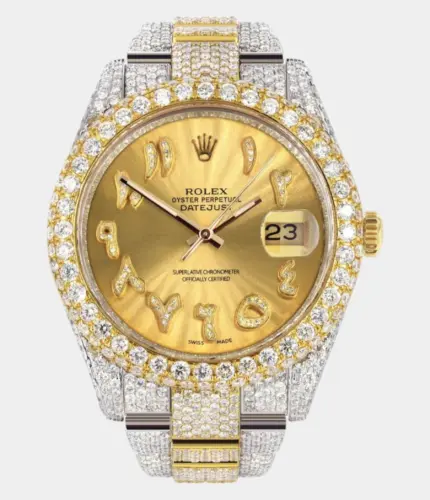 Diamond Iced Out Rolex Datejust 41 | 25 Carats Of Diamonds | Custom Gold Arabic Numeral Diamond Dial | Two Tone | Two Row | Oyster Band Replik