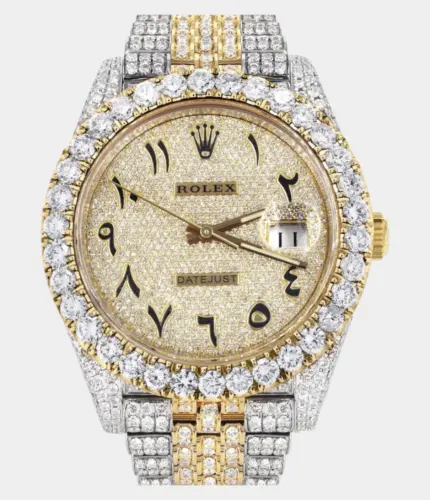 Diamond Iced Out Rolex Datejust 41 | 25 Carats Of Diamonds | Custom Full Diamond Arabic Numeral Diamond Dial | Two Tone | Jubilee Band Replik
