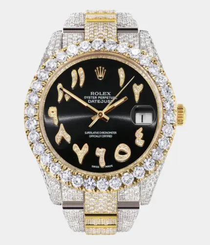 Diamond Iced Out Rolex Datejust 41 | 25 Carats Of Diamonds | Custom Black Arabic Numeral Diamond Dial | Two Tone | Oyster Band Replik