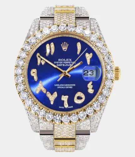 Diamond Iced Out Rolex Datejust 41 | 25 Carats Of Diamonds | Custom Blue Arabic Numeral Diamond Dial | Two Row | Oyster Band Replik