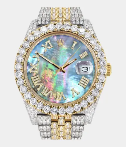 Diamond Iced Out Rolex Datejust 41 | 25 Carats Of Diamonds | Abalone Mother of Pearl Dial | Two Tone | Jubilee Band Replik