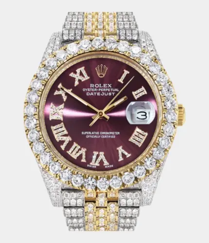Diamond Iced Out Rolex Datejust 41 | 25 Carats Of Diamonds | Custom Purple Dial | Two Tone | Jubilee Band Replik