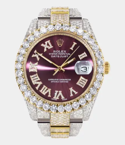 Diamond Iced Out Rolex Datejust 41 | 25 Carats Of Diamonds | Custom Purple Dial | Two Tone | Oyster Band Replik