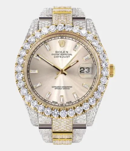 Diamond Iced Out Rolex Datejust 41 | 25 Carats Of Diamonds | Dawn Pink Diamond Dial | Two Tone | Oyster Band Replik